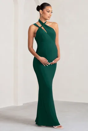 Alba | Robe longue asymétrique de maternité avec découpe de colour verte