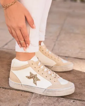 Basket femme blanche montante à lacets étoile - Prisca