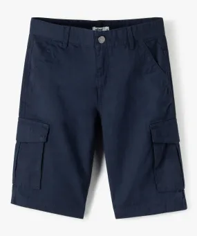 bermuda cargo en twill uni coupe regular garcon bleu shorts bermudas et pantacourts