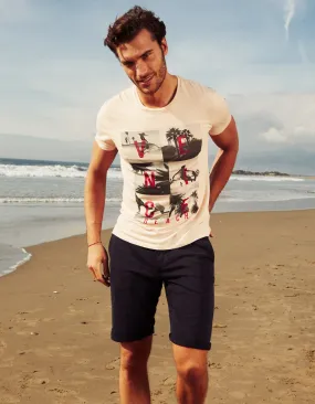 Bermuda chino marine en molleton sport Homme 