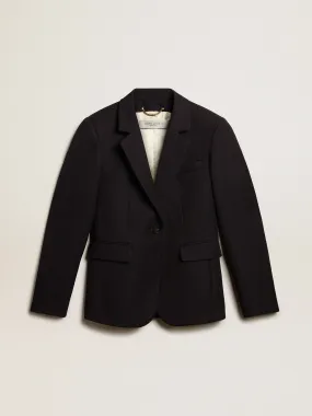 Blazer droit pour femme en gabardine de laine bleu foncé | Golden Goose