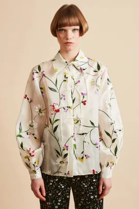 Blouse en organza de soie imprimé floral