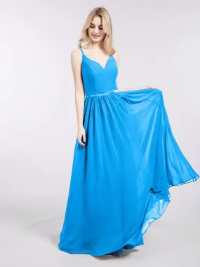 Bretelle Spaghetti Mousseline Robe de Demoiselle d'Honneur Bleu Océan Grande Taille