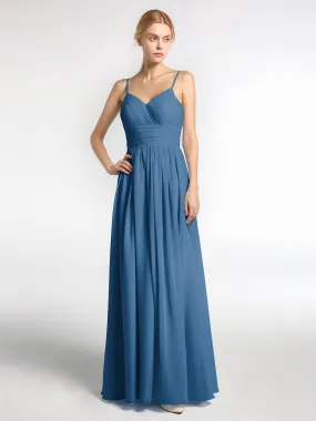 Bretelles Spaghetti Mousseline Maxi Robes Bleu Encre Grande Taille