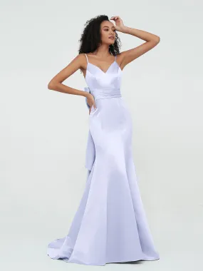Bretelles Spaghetti Robes de Sirène en Satin Lavande Grande Taille