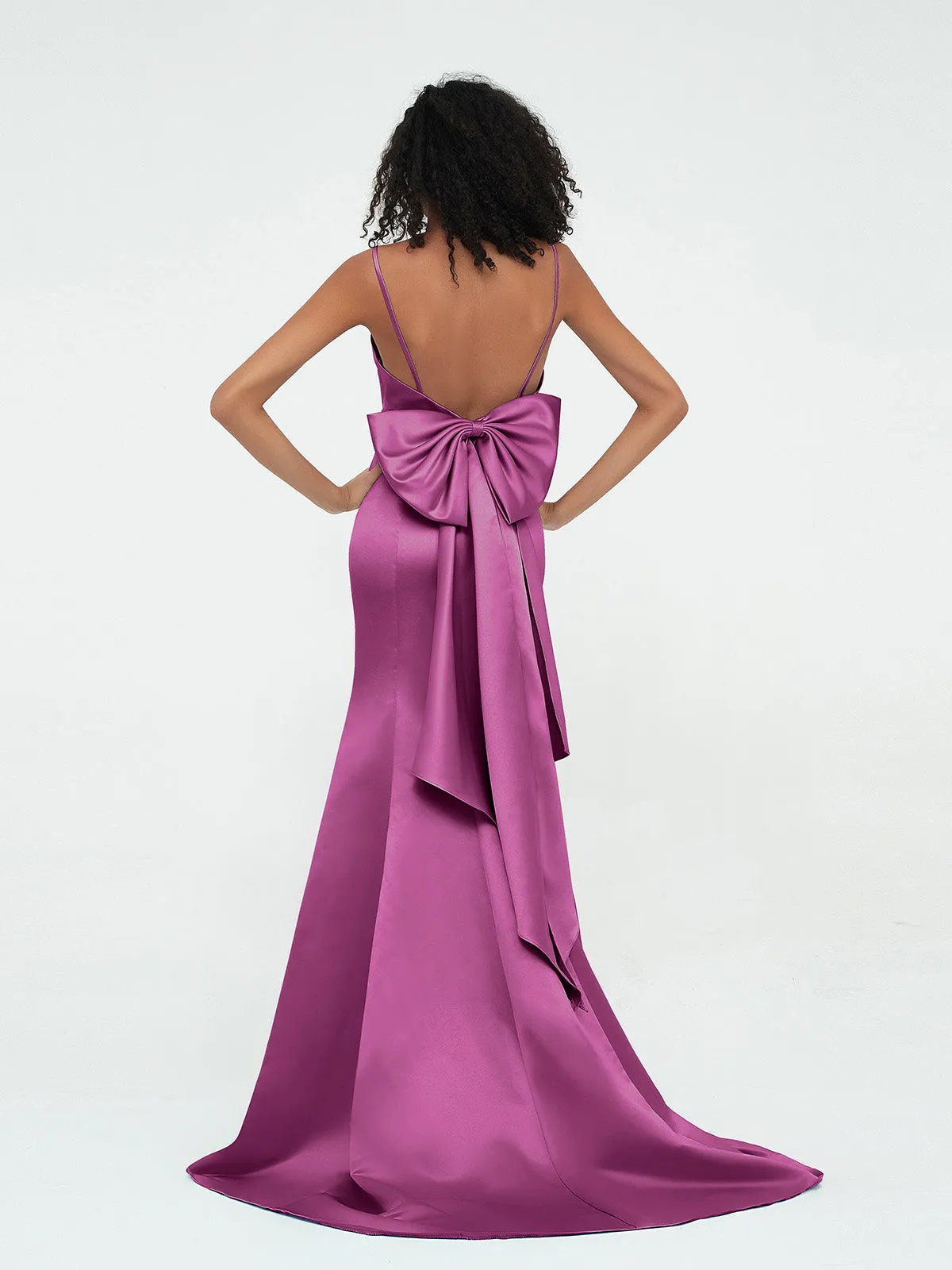 Bretelles Spaghetti Robes de Sirène en Satin Orchidee