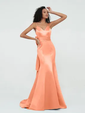 Bretelles Spaghetti Robes de Sirène en Satin Papaye Grande Taille