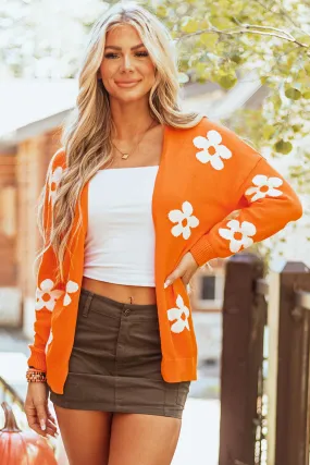 Cardigan ample tricoté à imprimé floral orange *