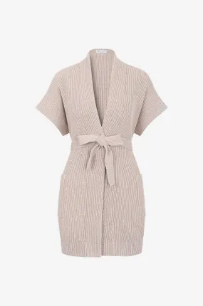 Cardigan à manches kimono courtes et ceinture Cotton Diamond