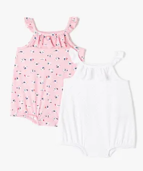 combishort bebe fille avec petit volant (lot de 2) - no gaspi rose pantacourts et shorts