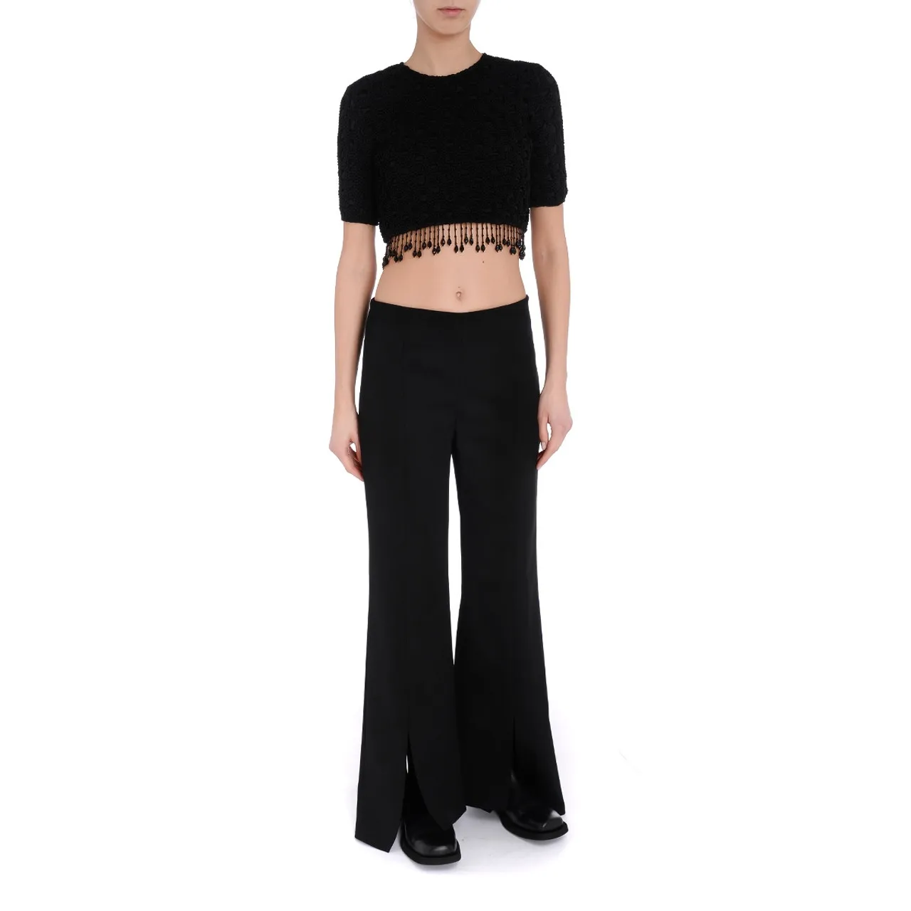 Ganni Crop Top noir avec perles