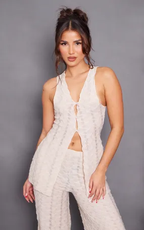 Gilet long côtelé texturé avoine