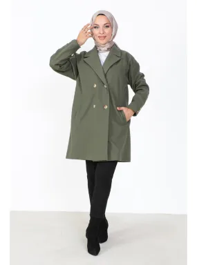 Khaki - Fully Lined - Crew neck - Coat