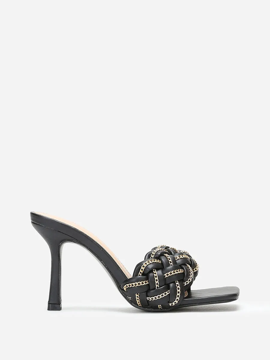 Mules à bride tressée avec fins maillons- Noir