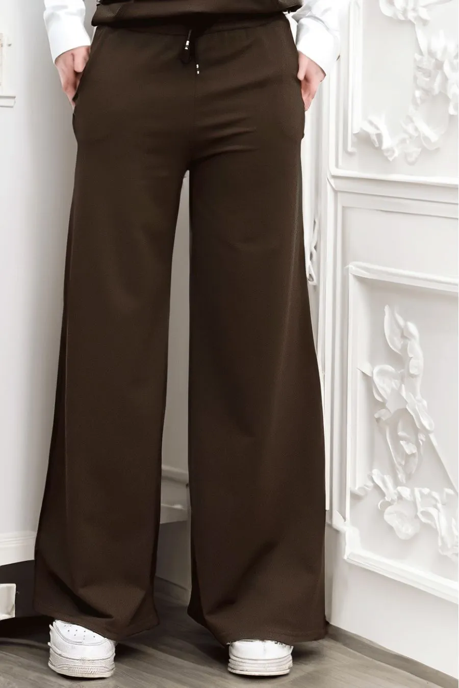 Pantalon palazzo marron avec poches en coton