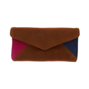 Portefeuille cuir camel fuchsia et bleu Maison Suzanne - Le petit Souk