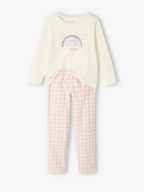 Pyjama fille arc-en-ciel en maille jersey et flanelle rose - Vertbaudet