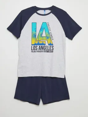 Pyjama long pantalon + t-shirt - 2 pièces - Bleu