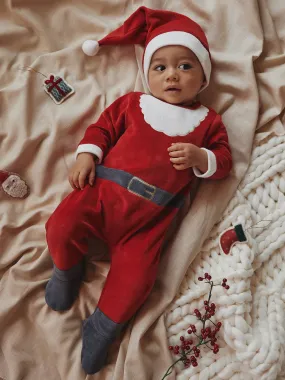Pyjama père Noël bébé en velours rouge - Vertbaudet