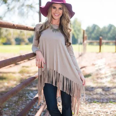 T-shirt long pour femme à frange manches longues