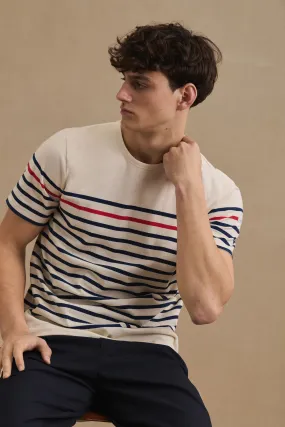 T-shirt marinière écru avec rayure rouge