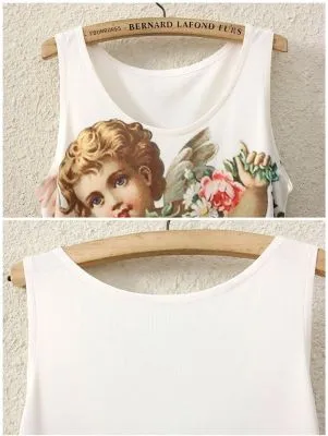 T shirt Sans Manches pour Femme Imprimé Ange Chérubin